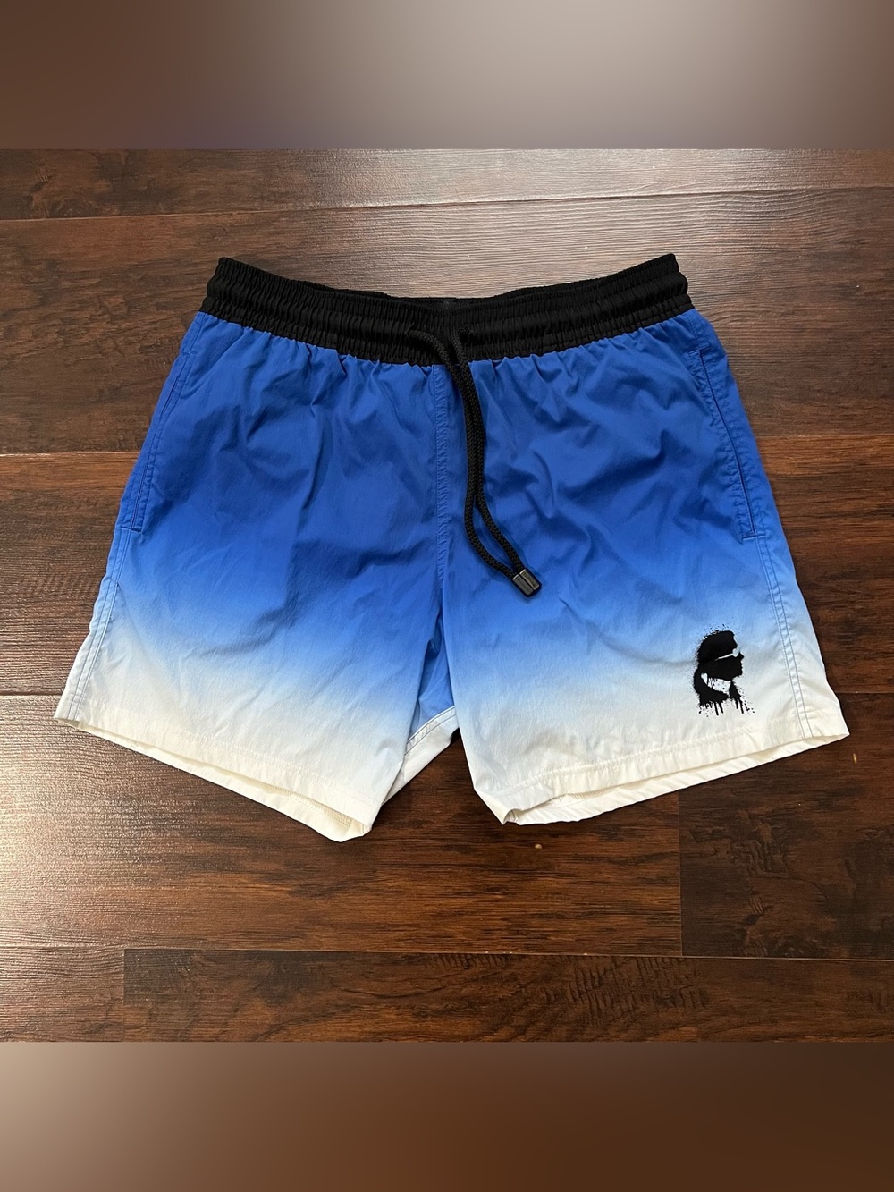 Vilebrequin x Karl Lagerfeld Blue Ombre Dip Dye Swim Trunks Logo Mens XL